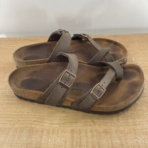 Birkenstock Mayari Sandals Women's Size 6-6.5 EU 37 Brown Leather Toe Loop EUC